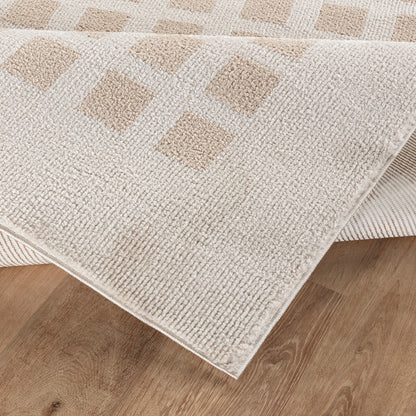 LAURINE Machine Washable Modern Shaggy Beige Area Rug Fold