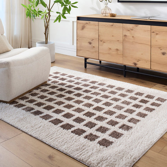 LAURINE Machine Washable Modern Shaggy Dark Brown Area Rug Roomscene