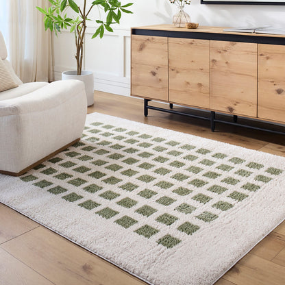 LAURINE Machine Washable Modern Shaggy Grass Green Area Rug Roomscene