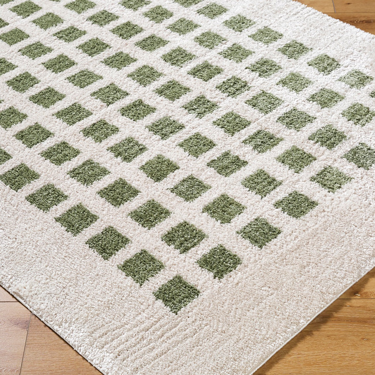 LAURINE Machine Washable Modern Shaggy Grass Green Area Rug Corner