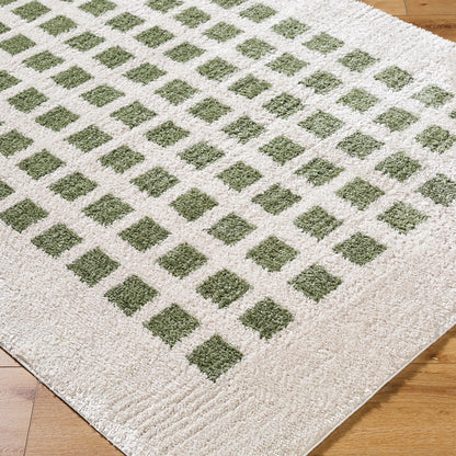 LAURINE Machine Washable Modern Shaggy Grass Green Area Rug Corner