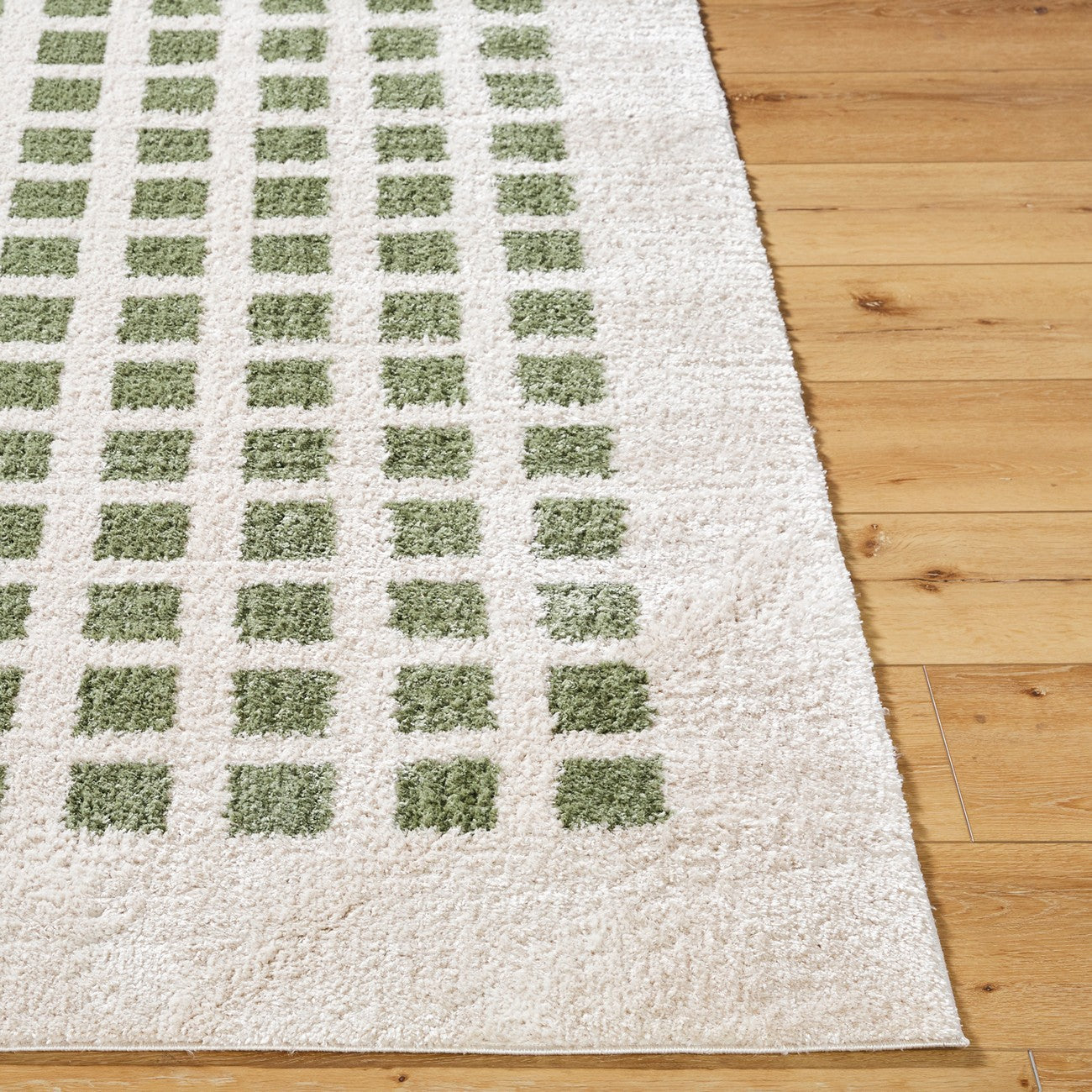 LAURINE Machine Washable Modern Shaggy Grass Green Area Rug Front