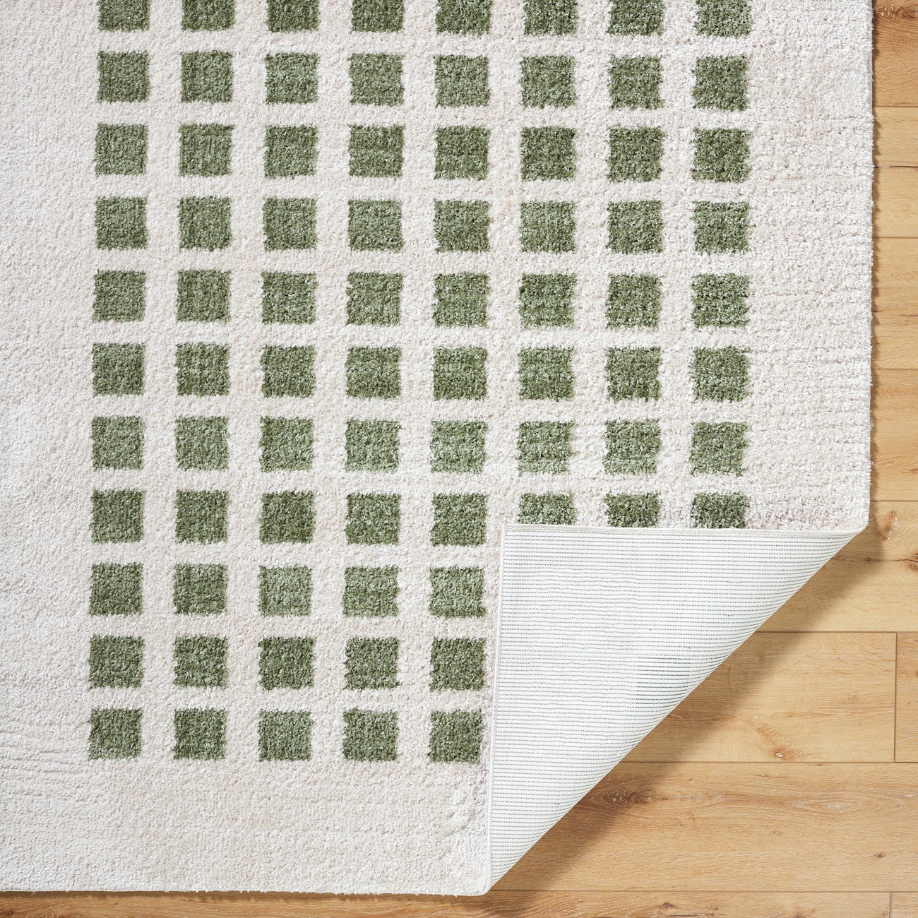 LAURINE Machine Washable Modern Shaggy Grass Green Area Rug Fold