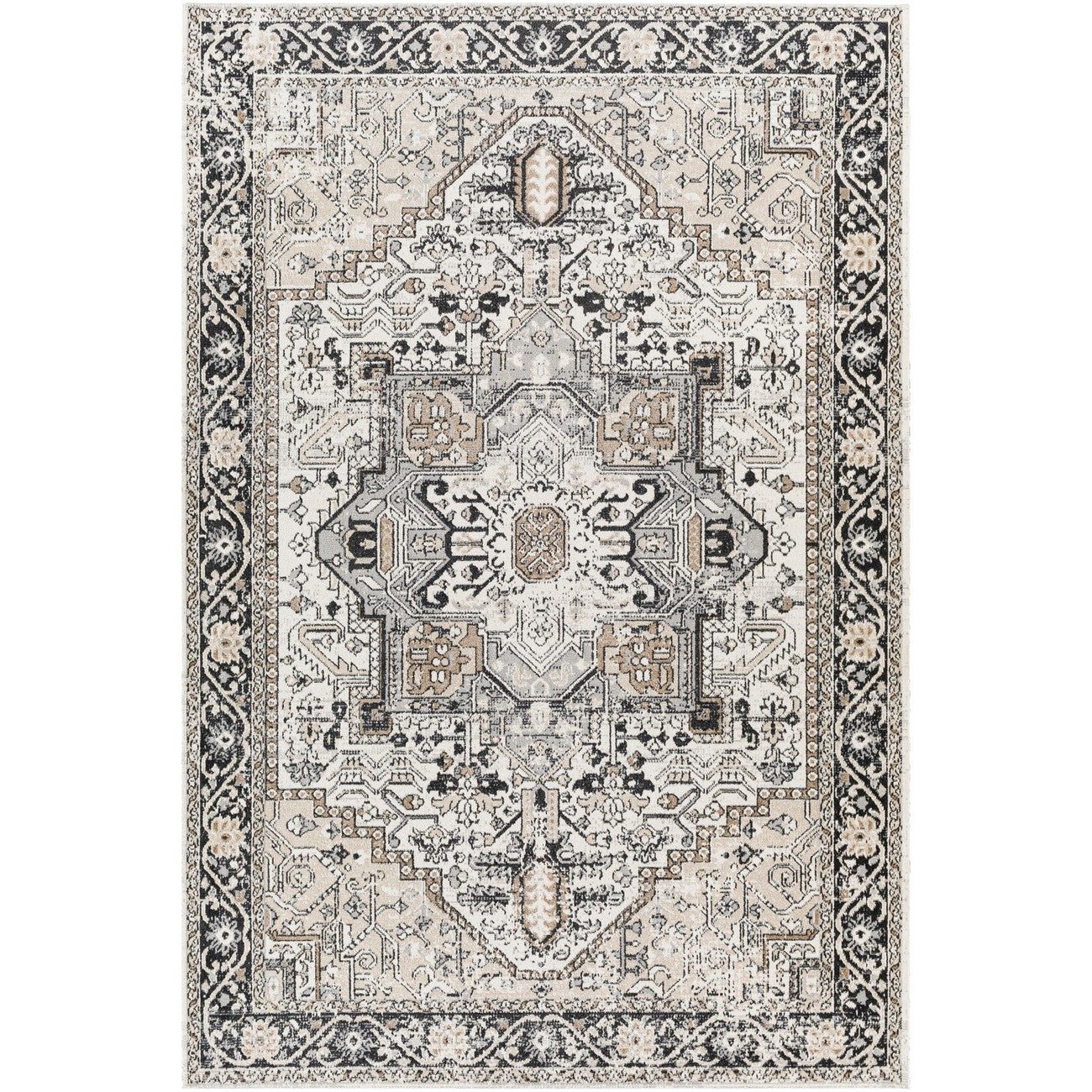LIANA BADEN Machine Washable Traditional Boho Beige Area Rug Flat