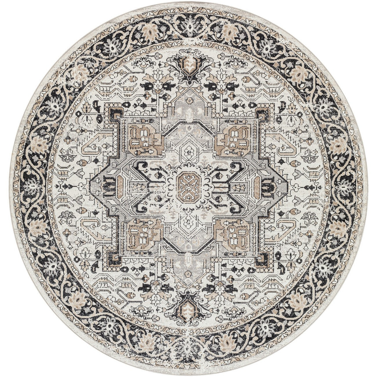 LIANA BADEN Machine Washable Traditional Boho Beige Area Rug Flat