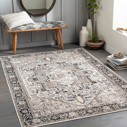 LIANA BADEN Machine Washable Traditional Boho Beige Area Rug Roomscene