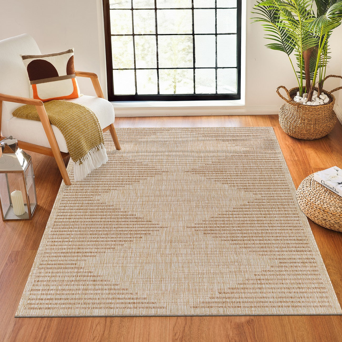LIGAIA Indoor & Outdoor Global Jute-Look Brown Area Rug Roomscene