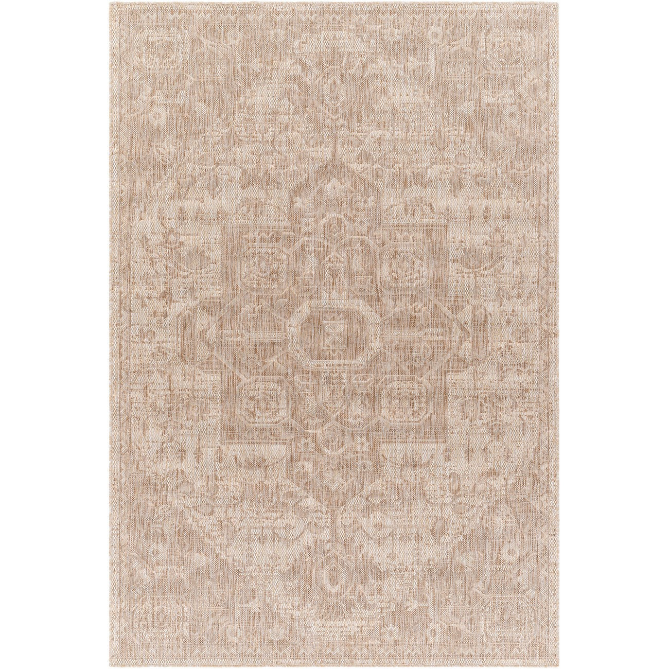 LINDA MAYA Outdoor Oriental Jute-Look Beige Area Rug Flat
