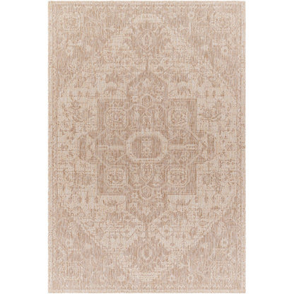 LINDA MAYA Outdoor Oriental Jute-Look Beige Area Rug Flat