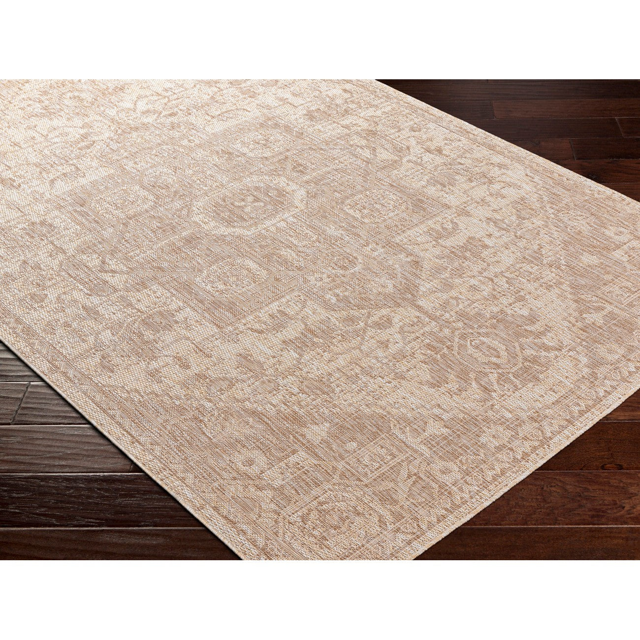 LINDA MAYA Outdoor Oriental Jute-Look Beige Area Rug Corner