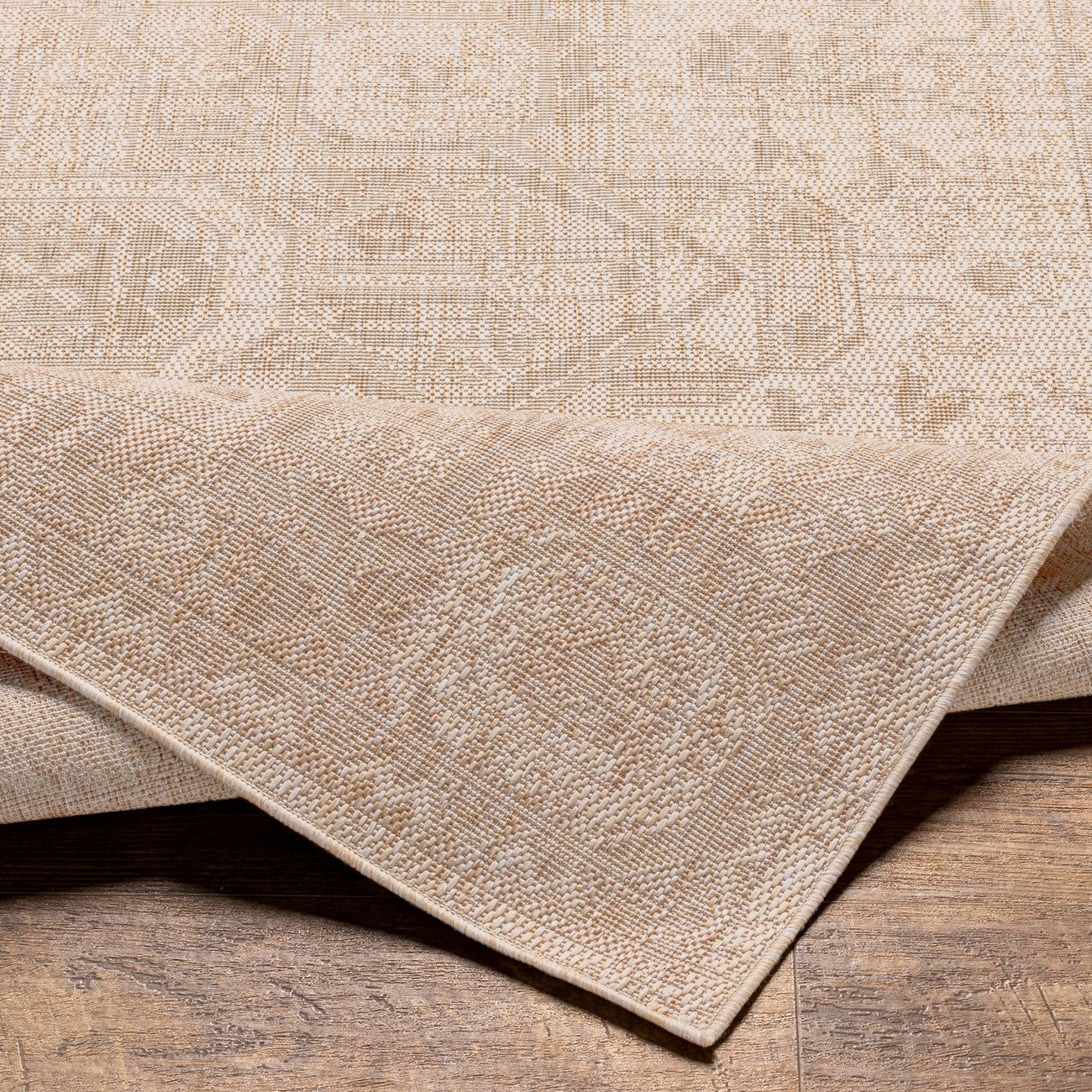 LINDA MAYA Outdoor Oriental Jute-Look Beige Area Rug Fold