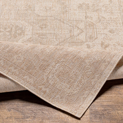 LINDA MAYA Outdoor Oriental Jute-Look Beige Area Rug Fold