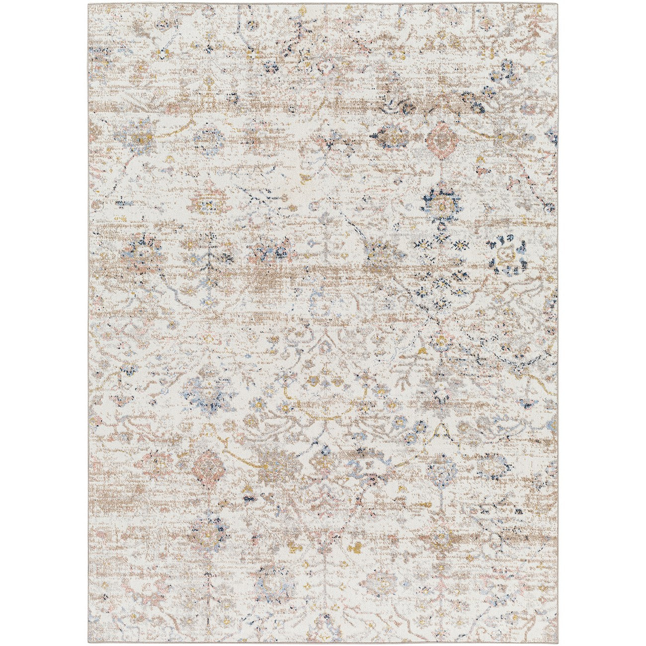 LIVIA HORNE Machine Washable Traditional Boho Ivory Area Rug Flat