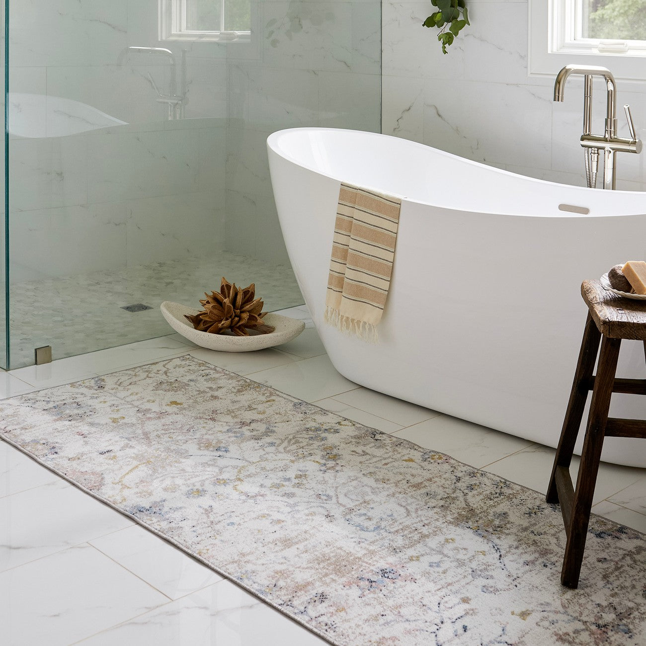 LIVIA HORNE Machine Washable Traditional Boho Ivory Area Rug Roomscene