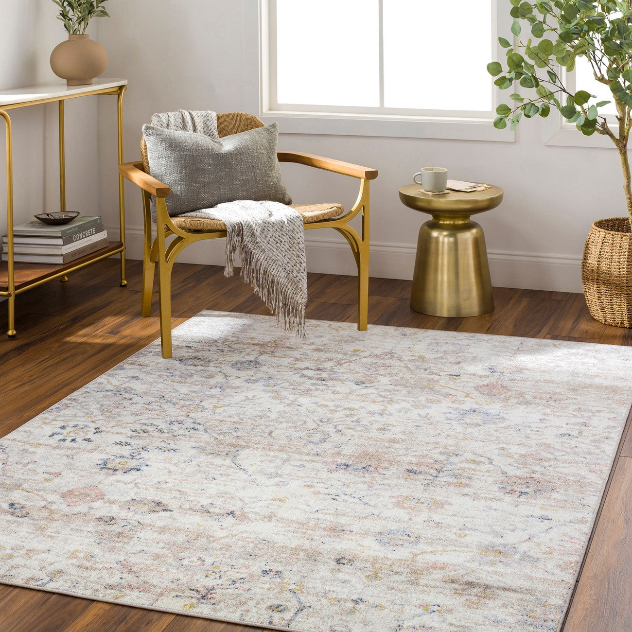 LIVIA HORNE Machine Washable Traditional Boho Ivory Area Rug Roomscene