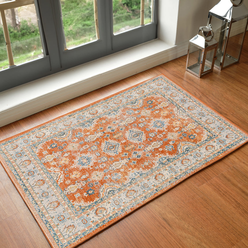 Avni Machine Washable Oriental Boho Burnt Orange Rug