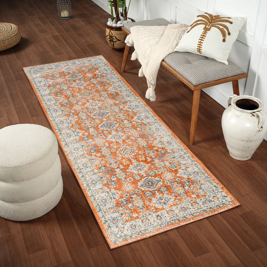 Avni Machine Washable Oriental Boho Burnt Orange Rug