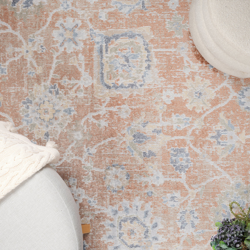 Ruby Machine Washable Oriental Boho Burnt Orange Rug