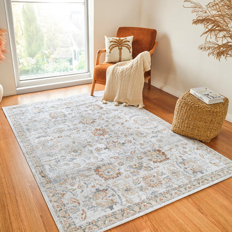 Esther Machine Washable Oriental Boho Grey/Oatmeal Rug - Image 2