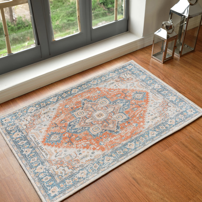 River Machine Washable Oriental Boho Burnt Orange Rug