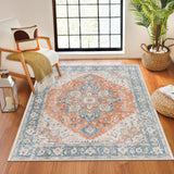 River Machine Washable Oriental Boho Burnt Orange Rug