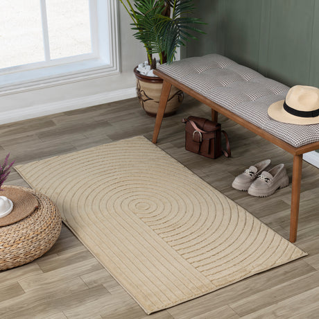 Emiko In- & Outdoor 3D High & Low Pile Textured Beige Rug - Image 2