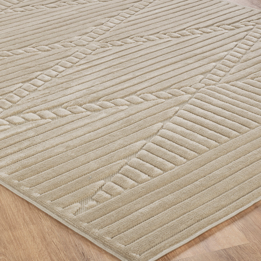 Mitsuko In- & Outdoor 3D High & Low Pile Textured Beige Rug