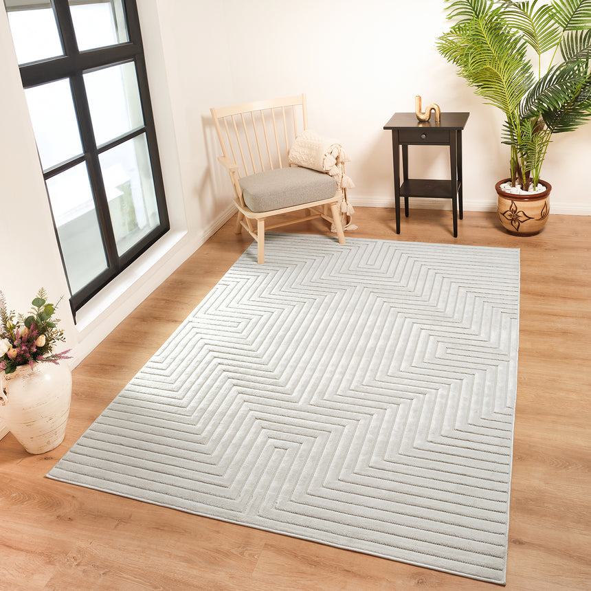 Naoko In- & Outdoor 3D High & Low Pile Textured White Rug