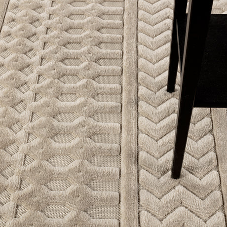 Haruka  In- & Outdoor 3D High & Low Pile Textured Beige Rug - Image 8