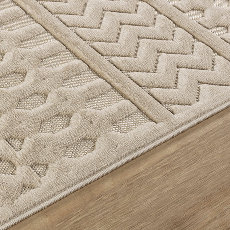 Haruka  In- & Outdoor 3D High & Low Pile Textured Beige Rug - Image 3