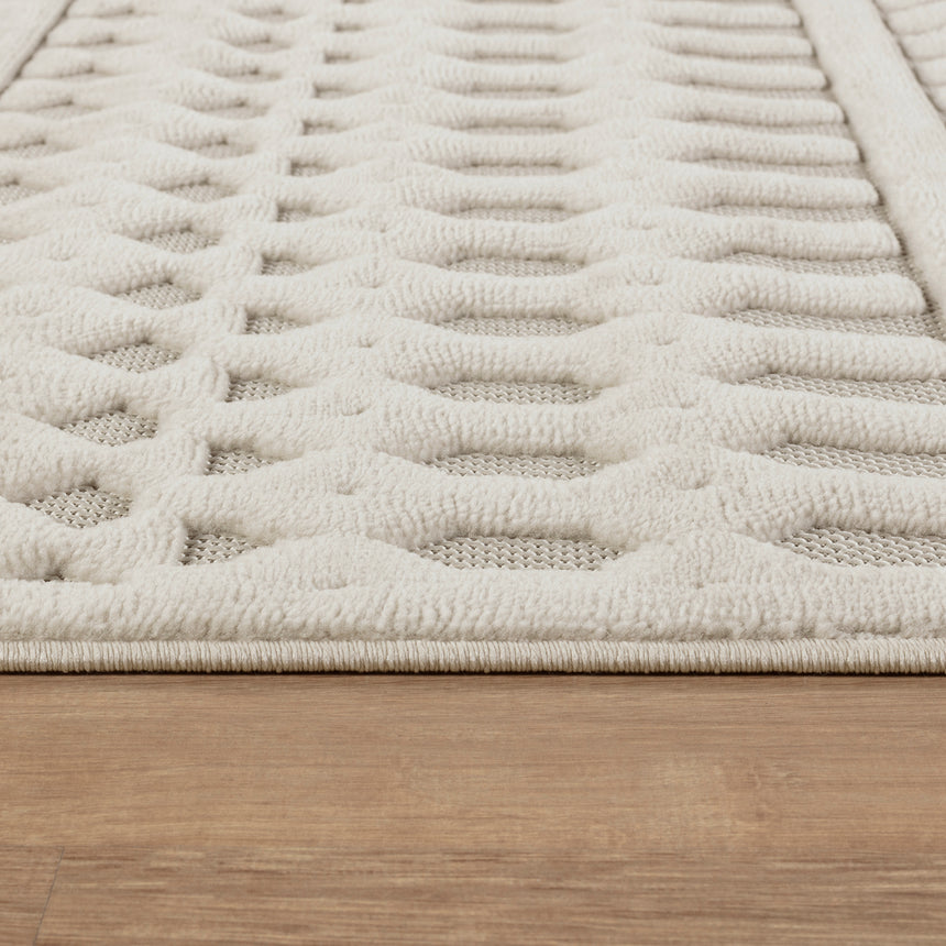 Haruka  In- & Outdoor 3D High & Low Pile Textured White Rug