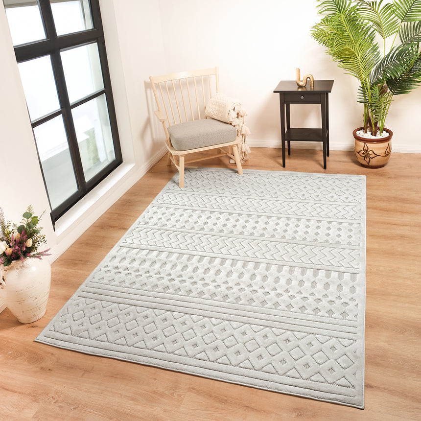 Haruka  In- & Outdoor 3D High & Low Pile Textured White Rug