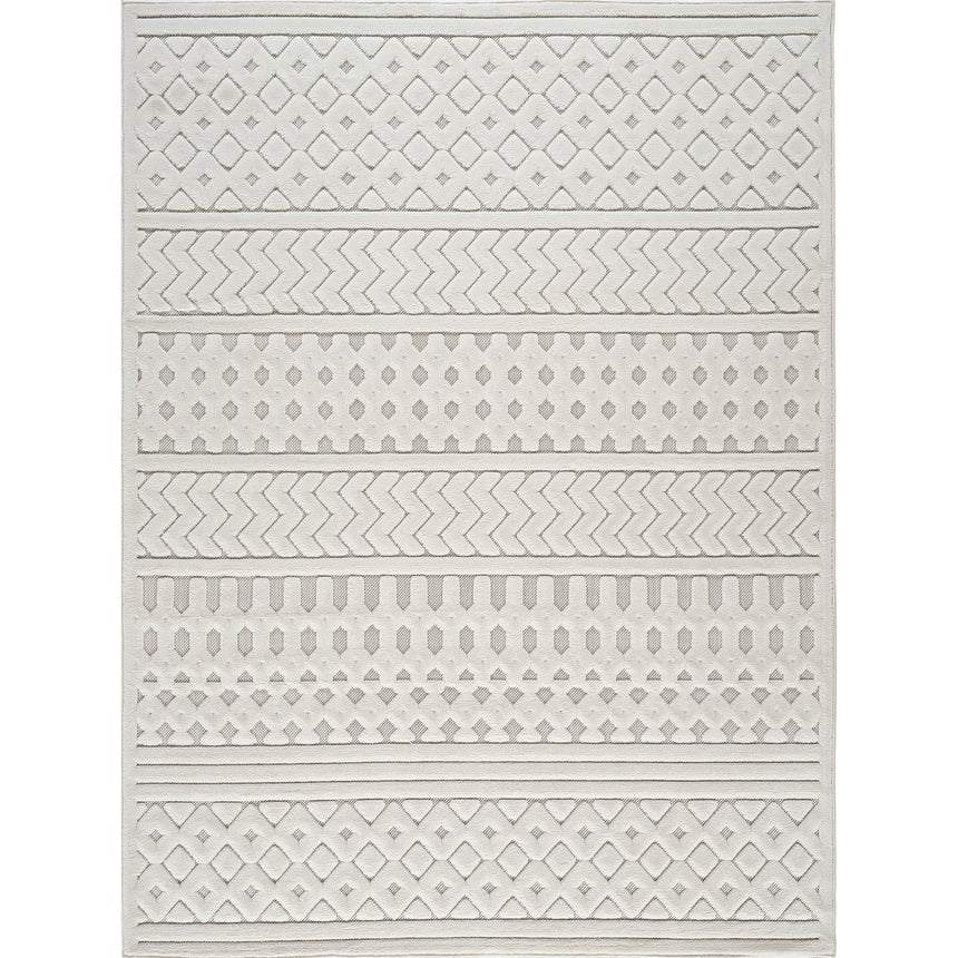 Haruka  In- & Outdoor 3D High & Low Pile Textured White Rug