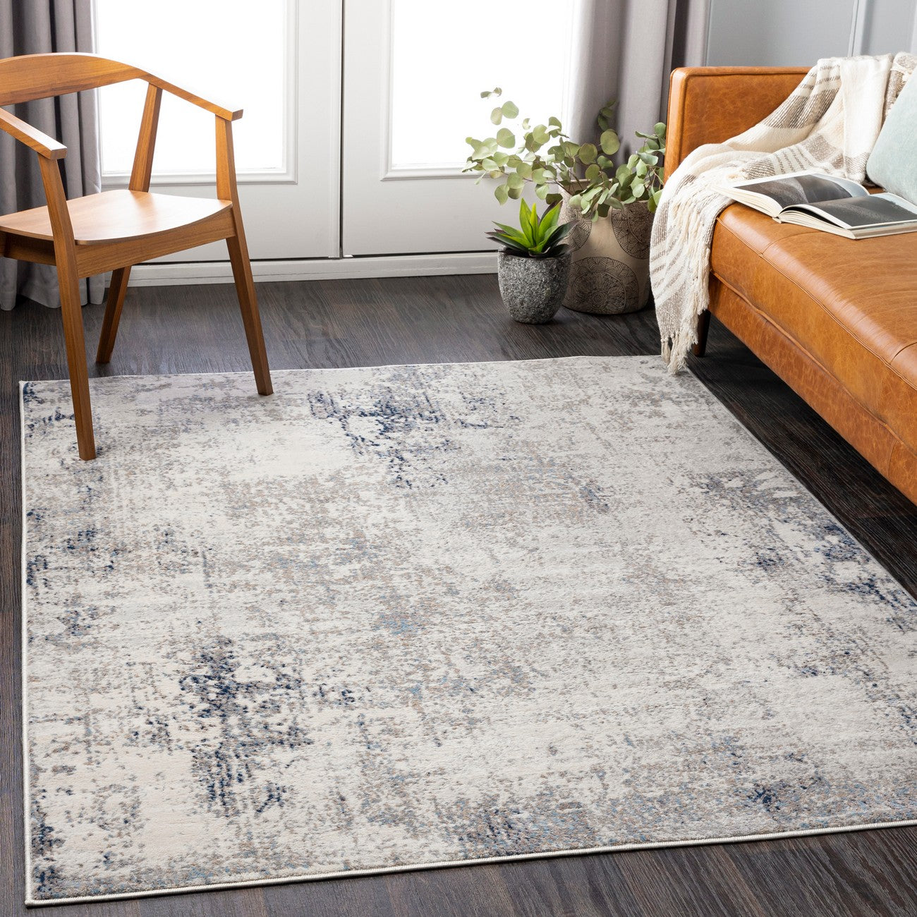 LOPIKA Abstract Modern Marble Grey Area Rug Roomscene