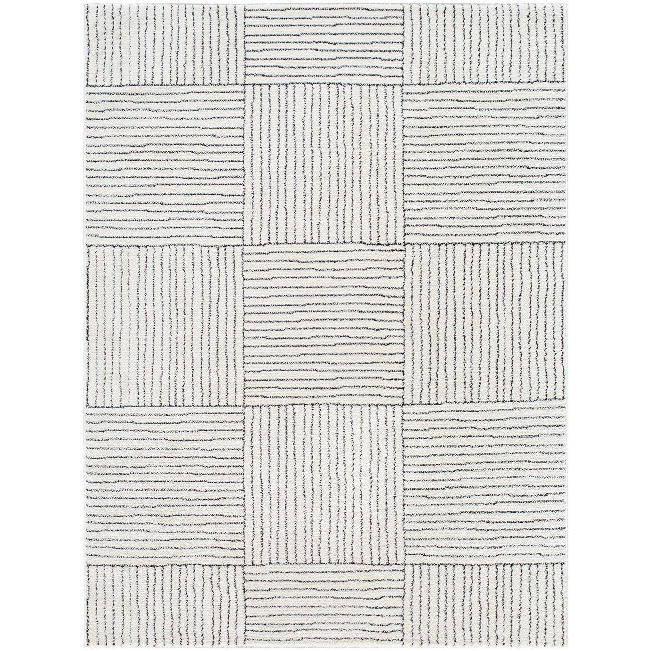 LORAINE Galey Alix x Livabliss Modern Scandi High Pile Ivory/Black Area Rug Flat