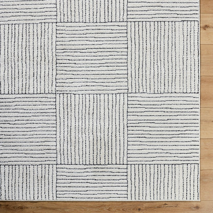 LORAINE Galey Alix x Livabliss Modern Scandi High Pile Ivory/Black Area Rug Overhead