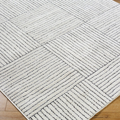 LORAINE Galey Alix x Livabliss Modern Scandi High Pile Ivory/Black Area Rug Corner