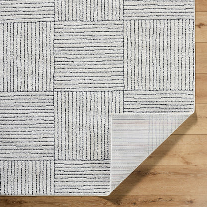 LORAINE Galey Alix x Livabliss Modern Scandi High Pile Ivory/Black Area Rug Fold