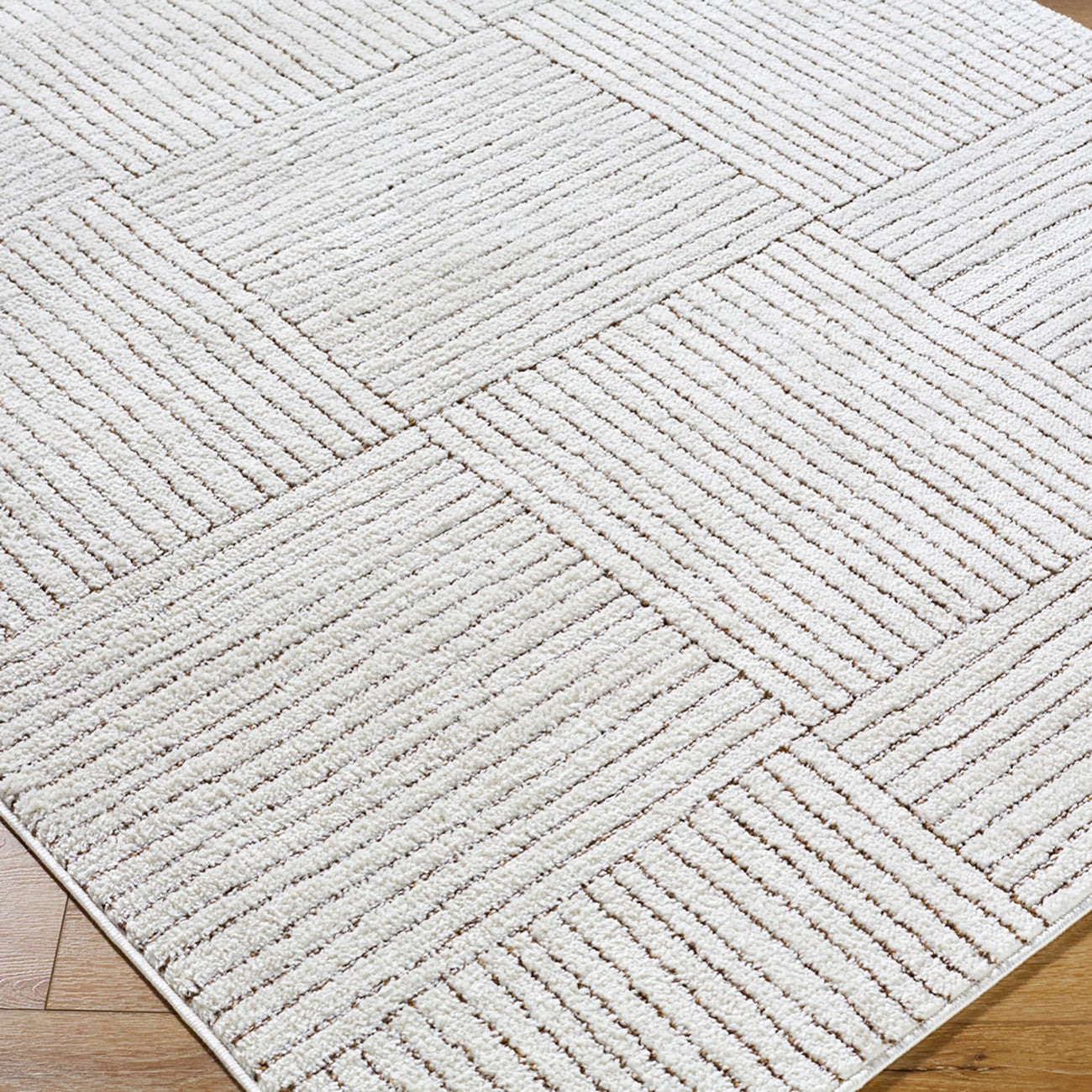 LORAINE Galey Alix x Livabliss Modern Scandi High Pile Ivory/Dark Brown Area Rug Corner