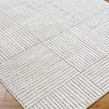 LORAINE Galey Alix x Livabliss Modern Scandi High Pile Ivory/Dark Brown Area Rug Corner