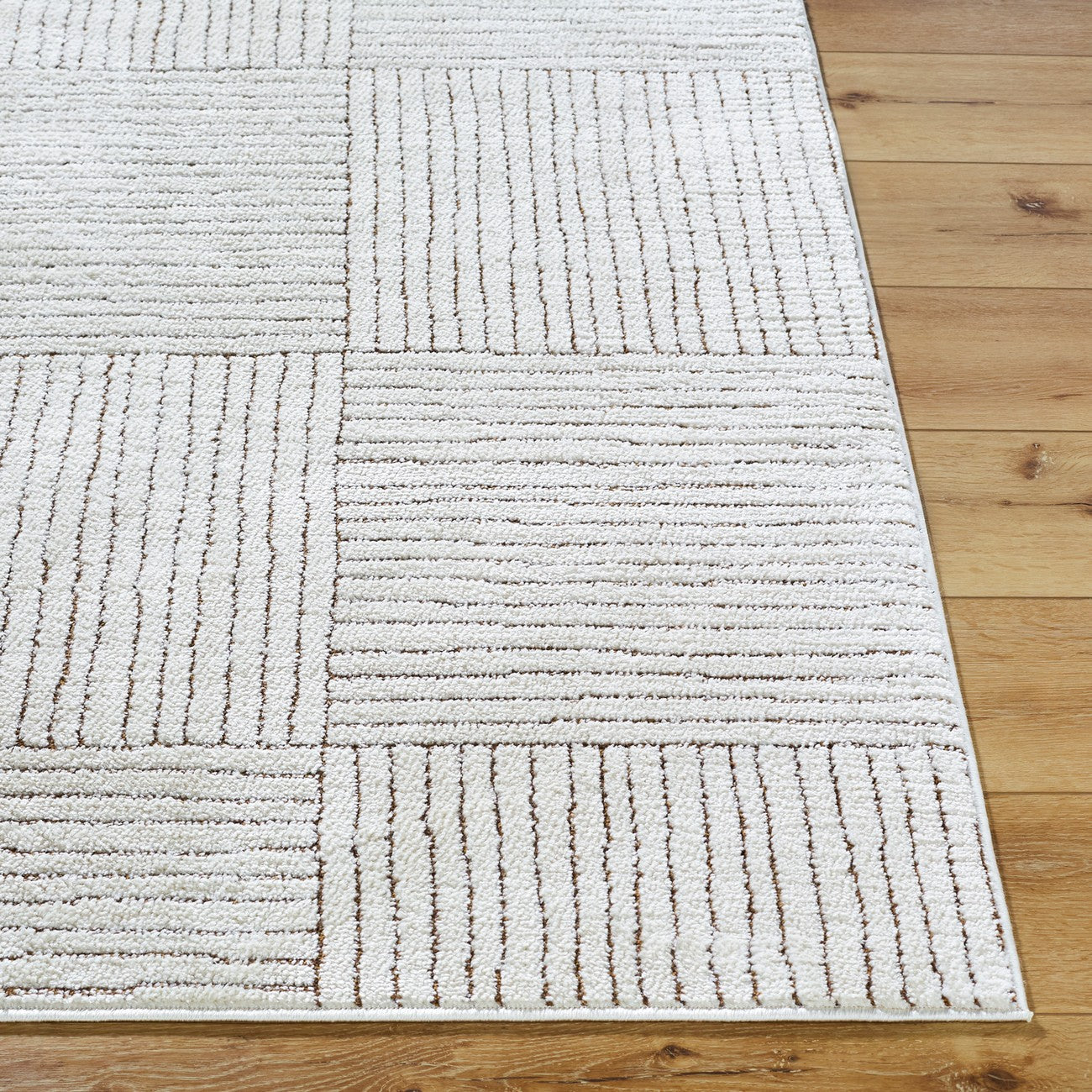 LORAINE Galey Alix x Livabliss Modern Scandi High Pile Ivory/Dark Brown Area Rug Front