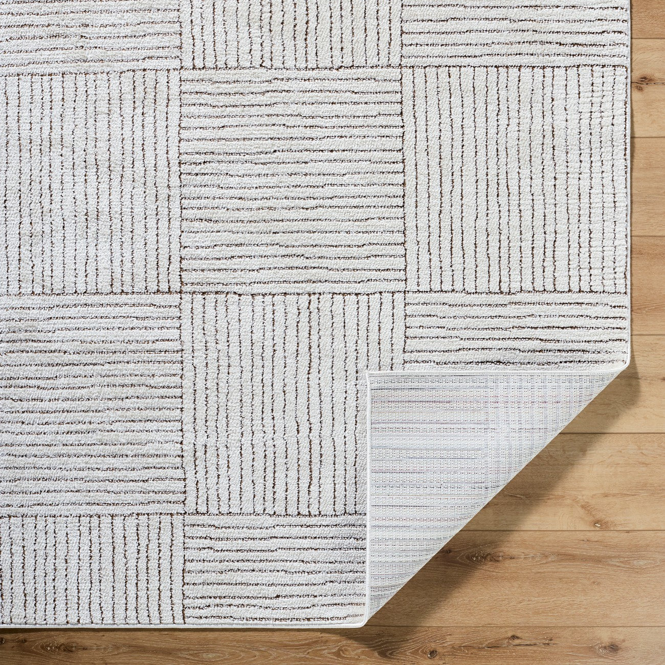 LORAINE Galey Alix x Livabliss Modern Scandi High Pile Ivory/Dark Brown Area Rug Fold