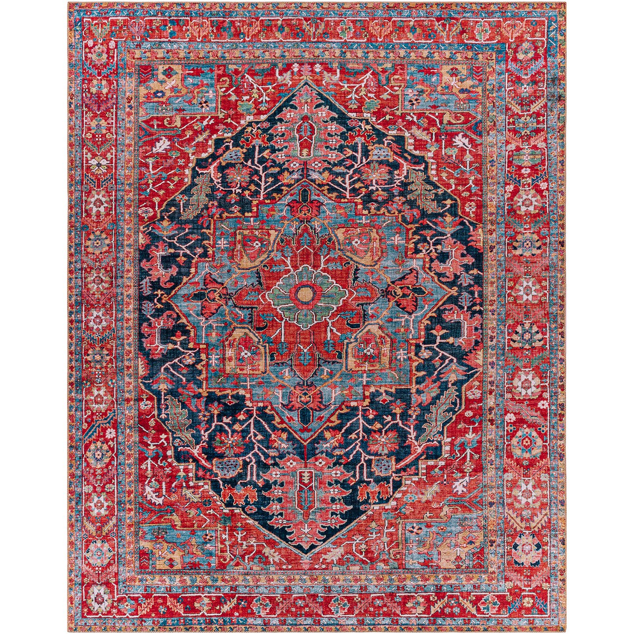 LOREDANA Vintage Oriental Boho Bright Red Area Rug Flat