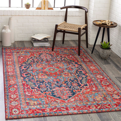 LOREDANA Vintage Oriental Boho Bright Red Area Rug Roomscene