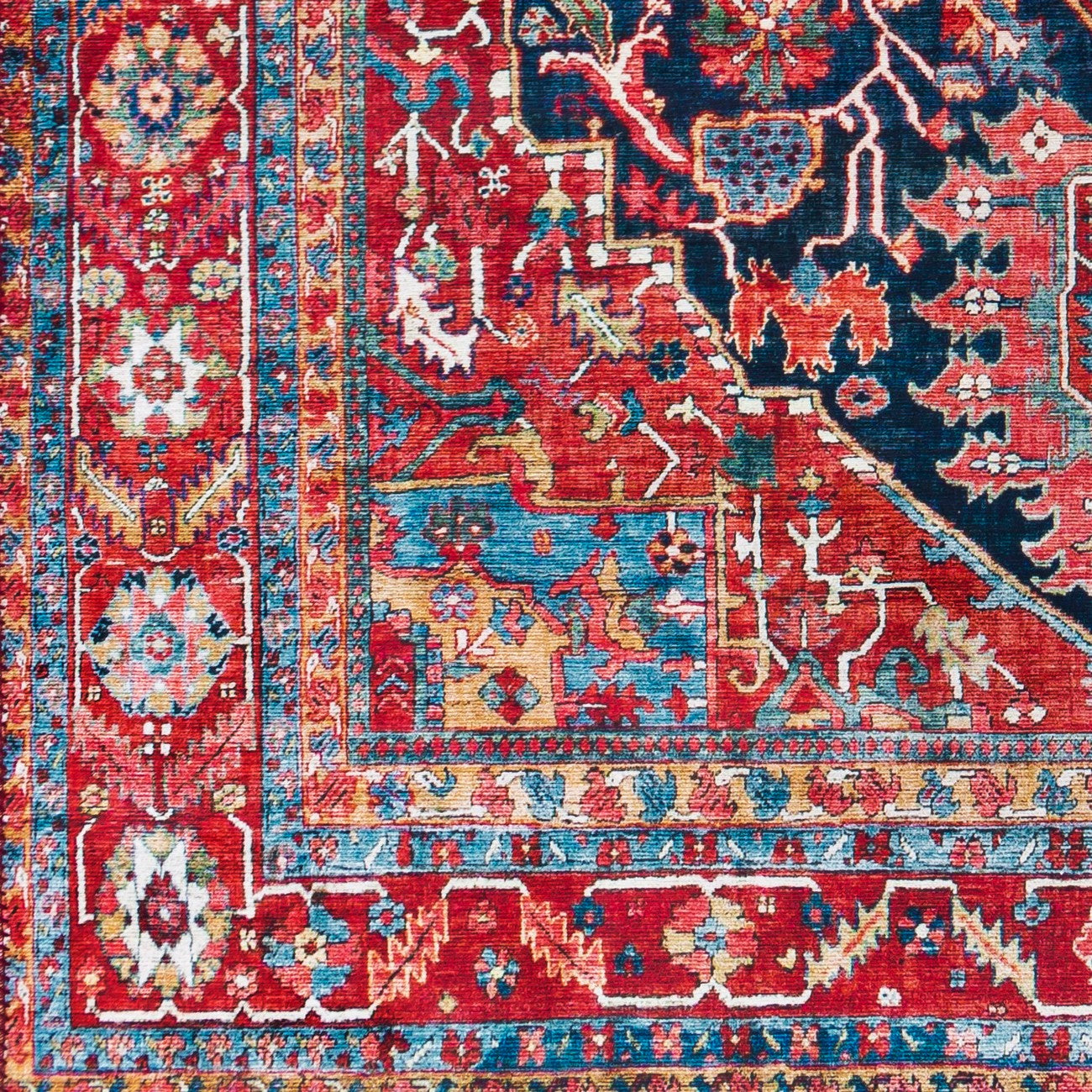 LOREDANA Vintage Oriental Boho Bright Red Area Rug Swatch