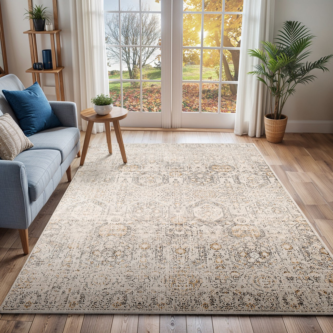 LOTUS Vintage Traditional Oriental Boho Tan/Ivory Area Rug Roomscene
