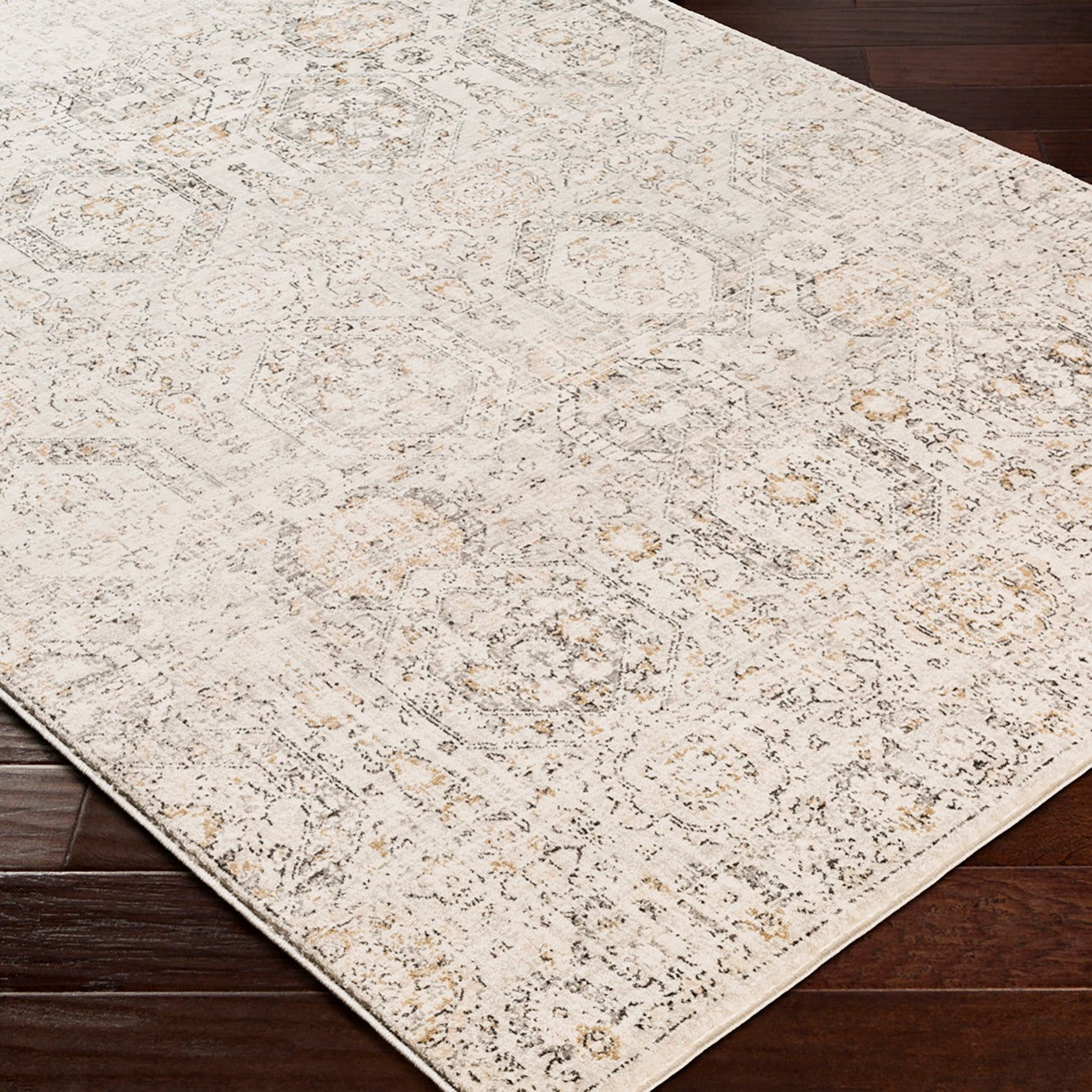 LOTUS Vintage Traditional Oriental Boho Tan/Ivory Area Rug Corner