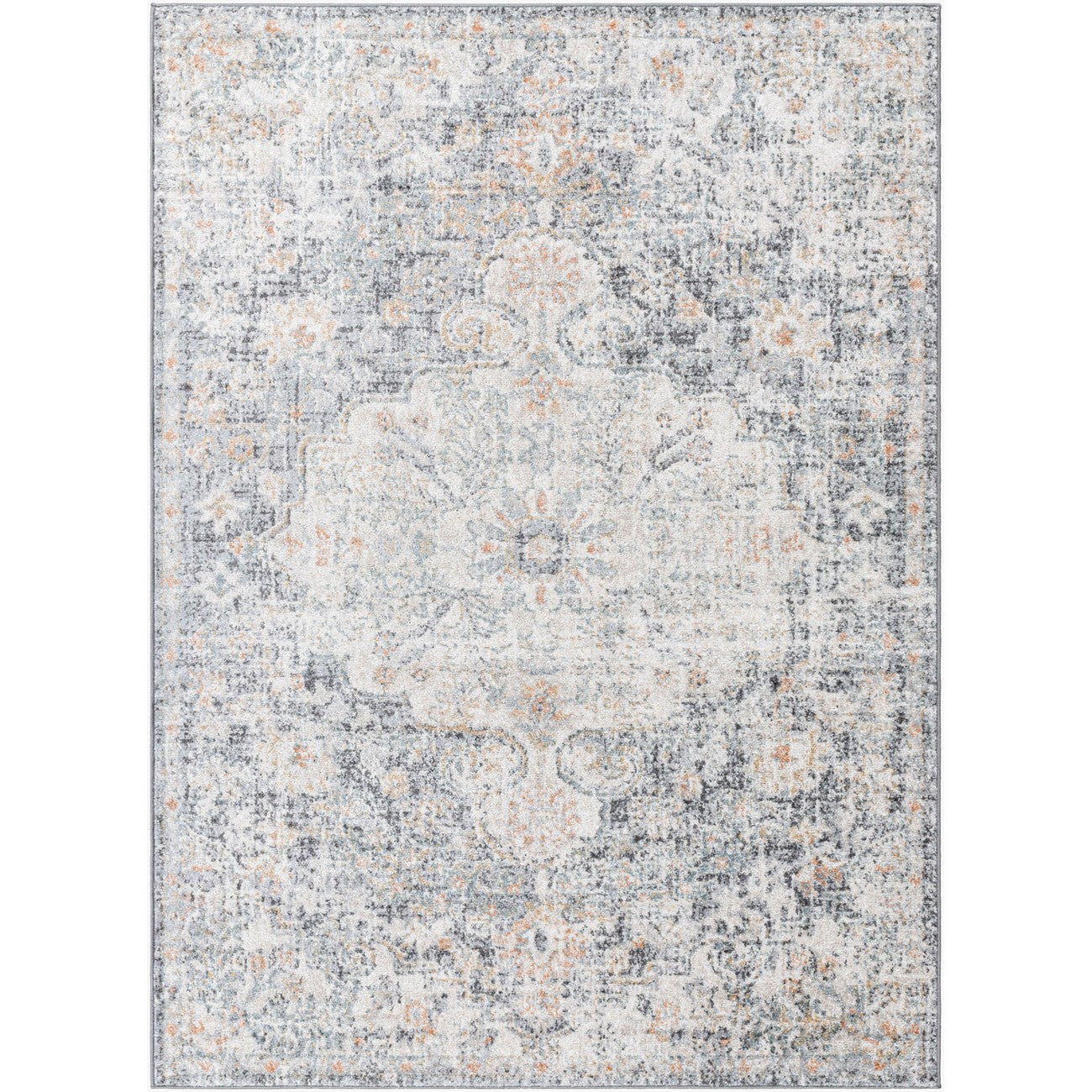 LOU Vintage Oriental Boho Blue Area Rug Flat