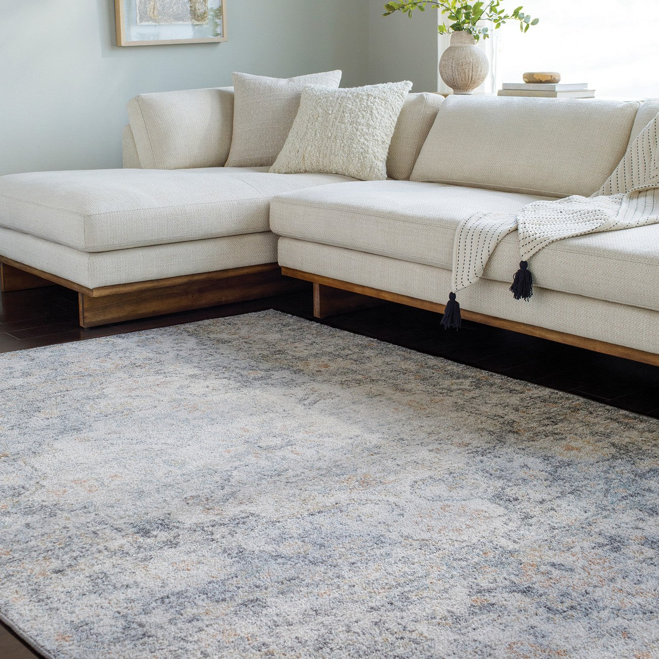 LOU Vintage Oriental Boho Blue Area Rug Roomscene