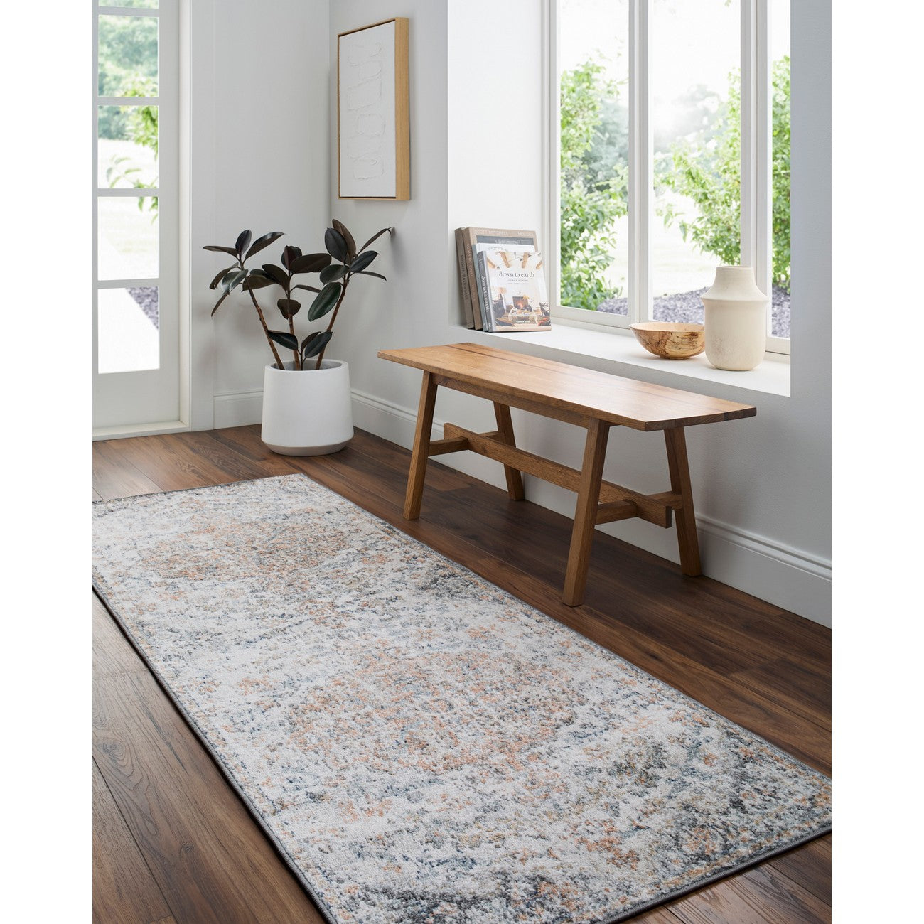LOU Vintage Oriental Boho Blue Area Rug Roomscene